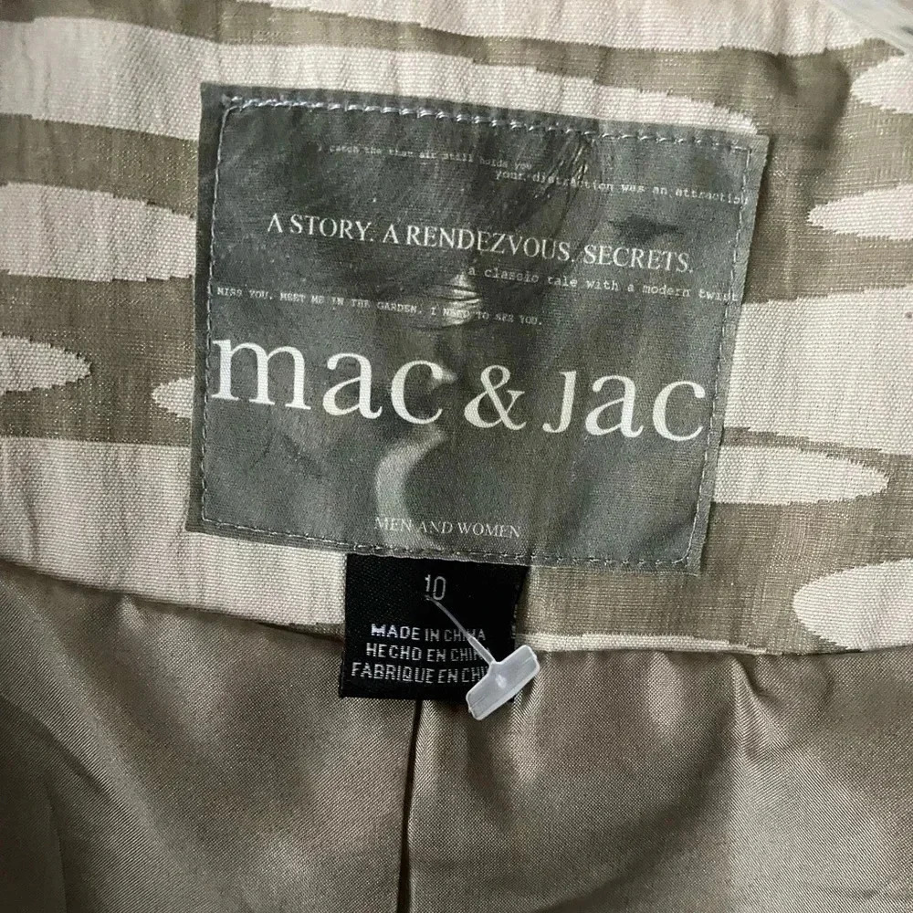 MAC & JAC* Sage & Ivory Animal Print Jacket Peplum Style 3/4 Puffy Sleeves Sz 10 - Picture 9 of 10